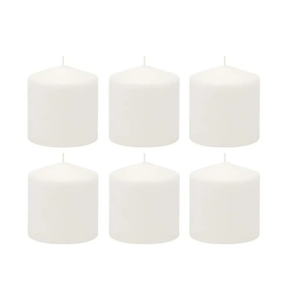 6 NEW White Unscented Paraffin Wax Pillar Candle 25 Hour Burn Box Set 3” x 3”